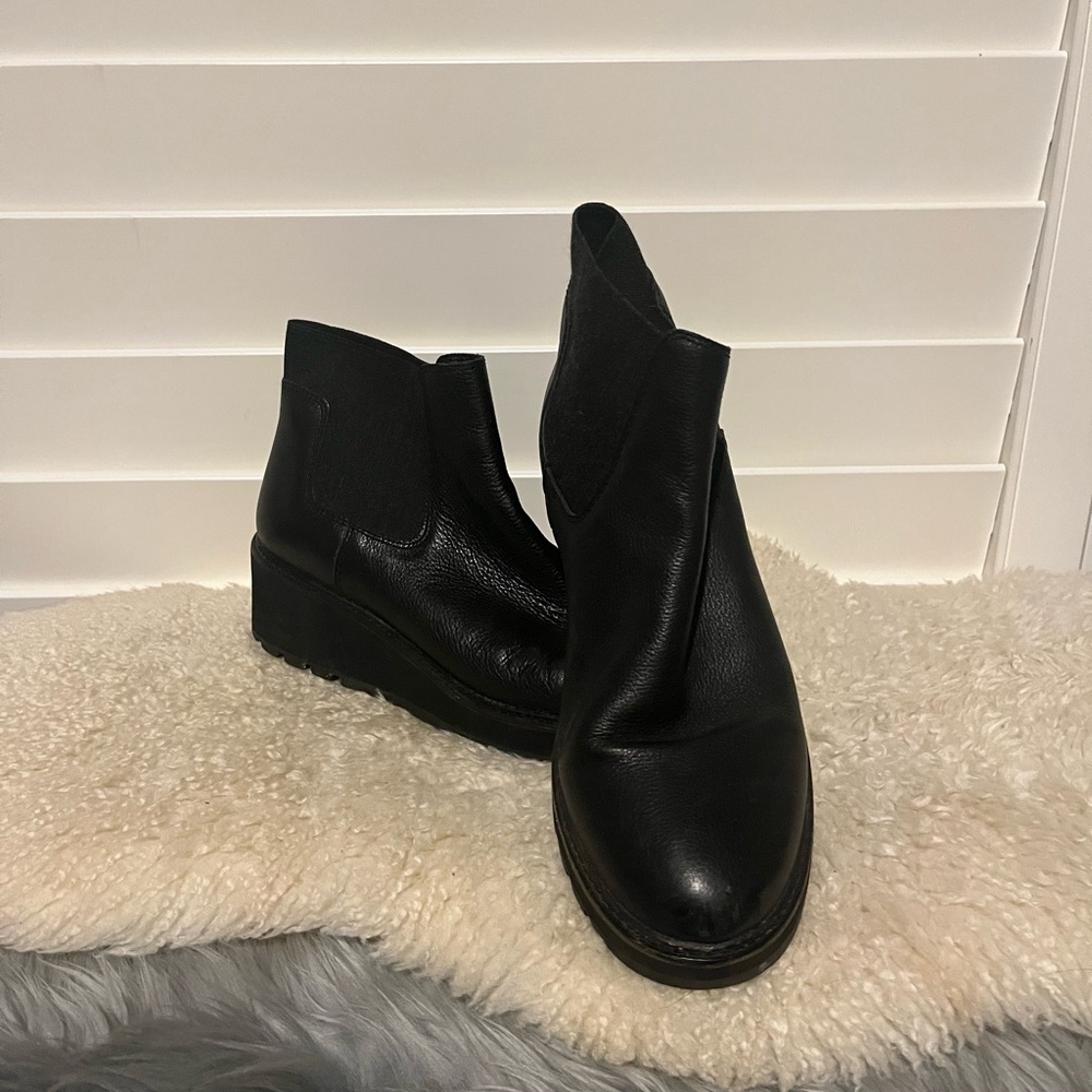 Eileen Fisher Black Leather Ankle Boots, Size 9